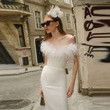 Woochic robe à plumes bustier col en V fendue taille haute
