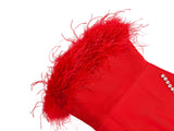 Woochic robe à plumes bustier fendue sertissage en strass