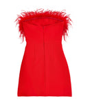 Woochic robe à plumes bustier fendue sertissage en strass