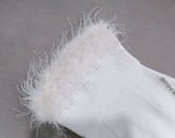 Woochic robe à plumes bustier fendue sertissage en strass