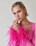 Woochic robe à plumes col carré taille haute