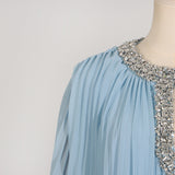 Woochic robe à plumes col rond strass plissée couture