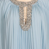 Woochic robe à plumes col rond strass plissée couture