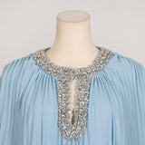 Woochic robe à plumes col rond strass plissée couture