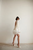 Woochic robe à plumes dos nu paillettes scintillants manches évasées