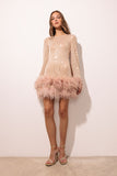 Woochic robe à plumes dos nu paillettes scintillants manches évasées