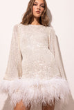 Woochic robe à plumes dos nu paillettes scintillants manches évasées abricot S