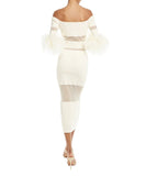 Woochic robe à plumes tricotée col bateau tulle dos nu