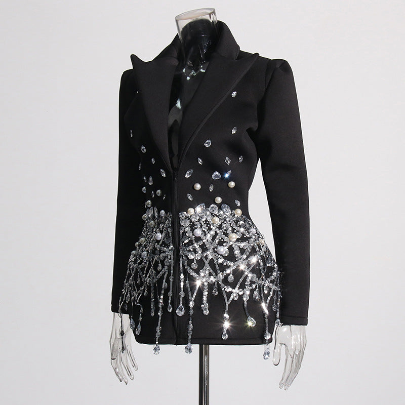 Woochic robe blazer col en V cintrée strass, design