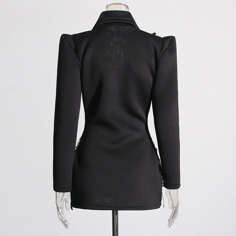 Woochic robe blazer col en V cintrée strass, design