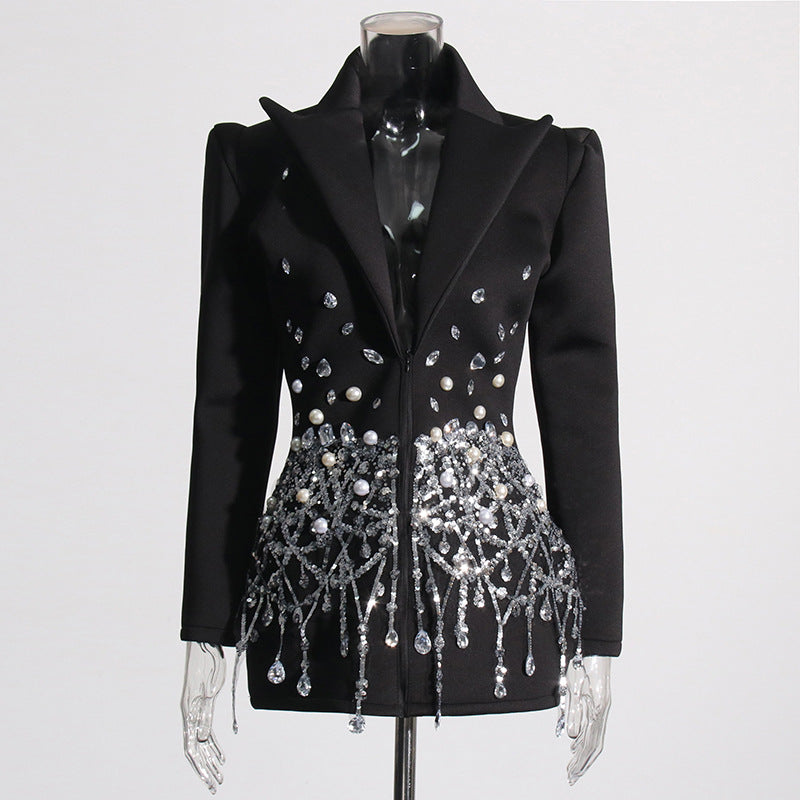 Woochic robe blazer col en V cintrée strass, design