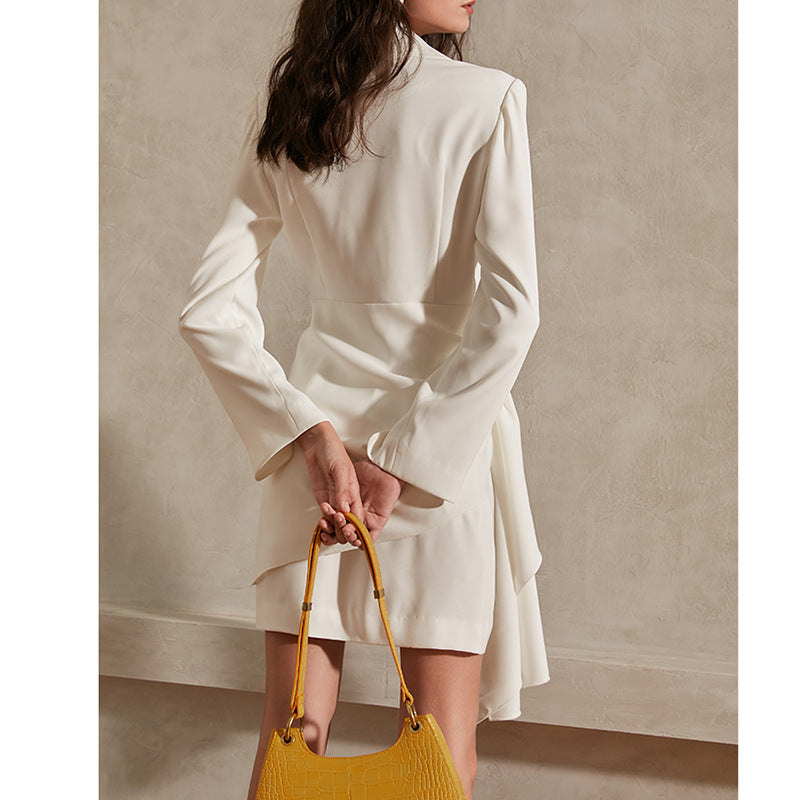 Woochic robe blazer col en V profonde taille haute couture
