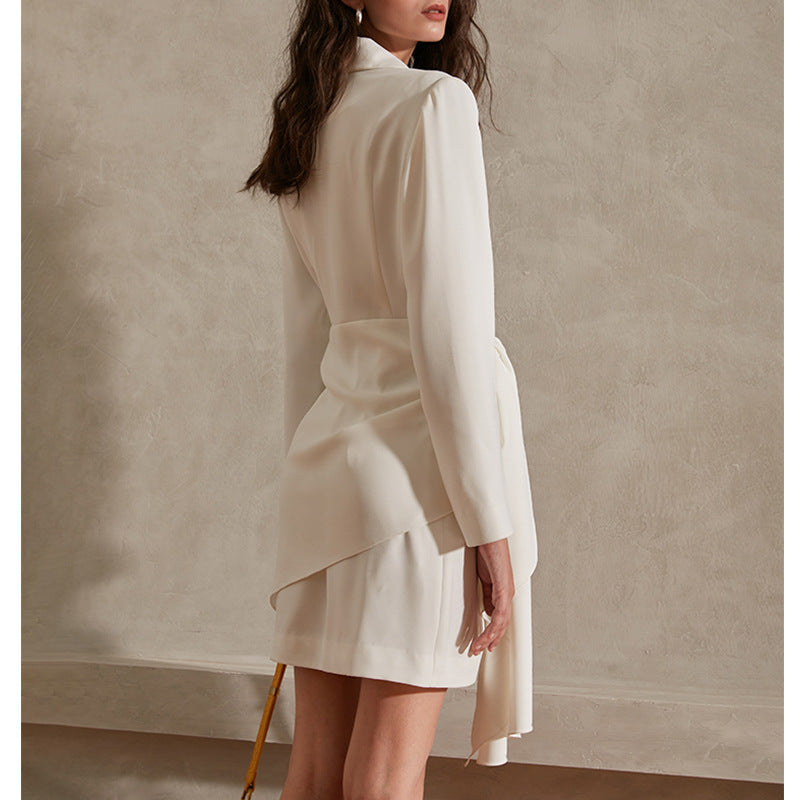 Woochic robe blazer col en V profonde taille haute couture