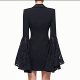 Woochic robe blazer courte dentelle manches évasées couture