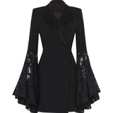 Woochic robe blazer courte dentelle manches évasées couture
