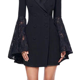 Woochic robe blazer courte dentelle manches évasées couture