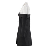 Woochic robe blazer croisée contrastée noir et blanc taille haute fente