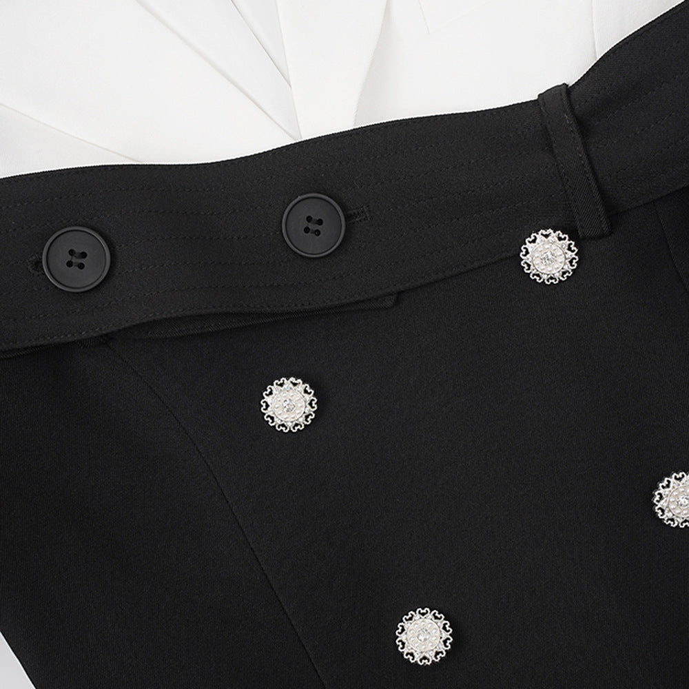Woochic robe blazer croisée contrastée noir et blanc taille haute fente