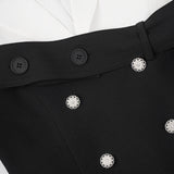 Woochic robe blazer croisée contrastée noir et blanc taille haute fente
