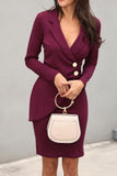 Woochic robe blazer moulant col en V irrégulière rouge vineux S