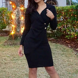 Woochic robe blazer moulant col en V irrégulière