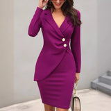 Woochic robe blazer moulant col en V irrégulière
