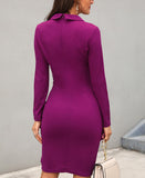 Woochic robe blazer moulant col en V irrégulière