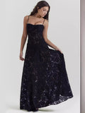 Woochic robe cocktail à bretelles dentelle épaules dénudée cintée plissée noir S