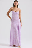 Woochic robe cocktail à bretelles dentelle épaules dénudée cintée plissée violet 1 S
