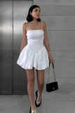 Woochic robe cocktail à bretelles dos nu cintrée,courte blanc S