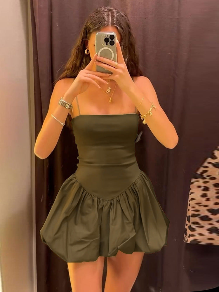Woochic robe cocktail à bretelles dos nu cintrée,courte vert 2 S