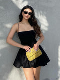 Woochic robe cocktail à bretelles dos nu cintrée,courte noir S