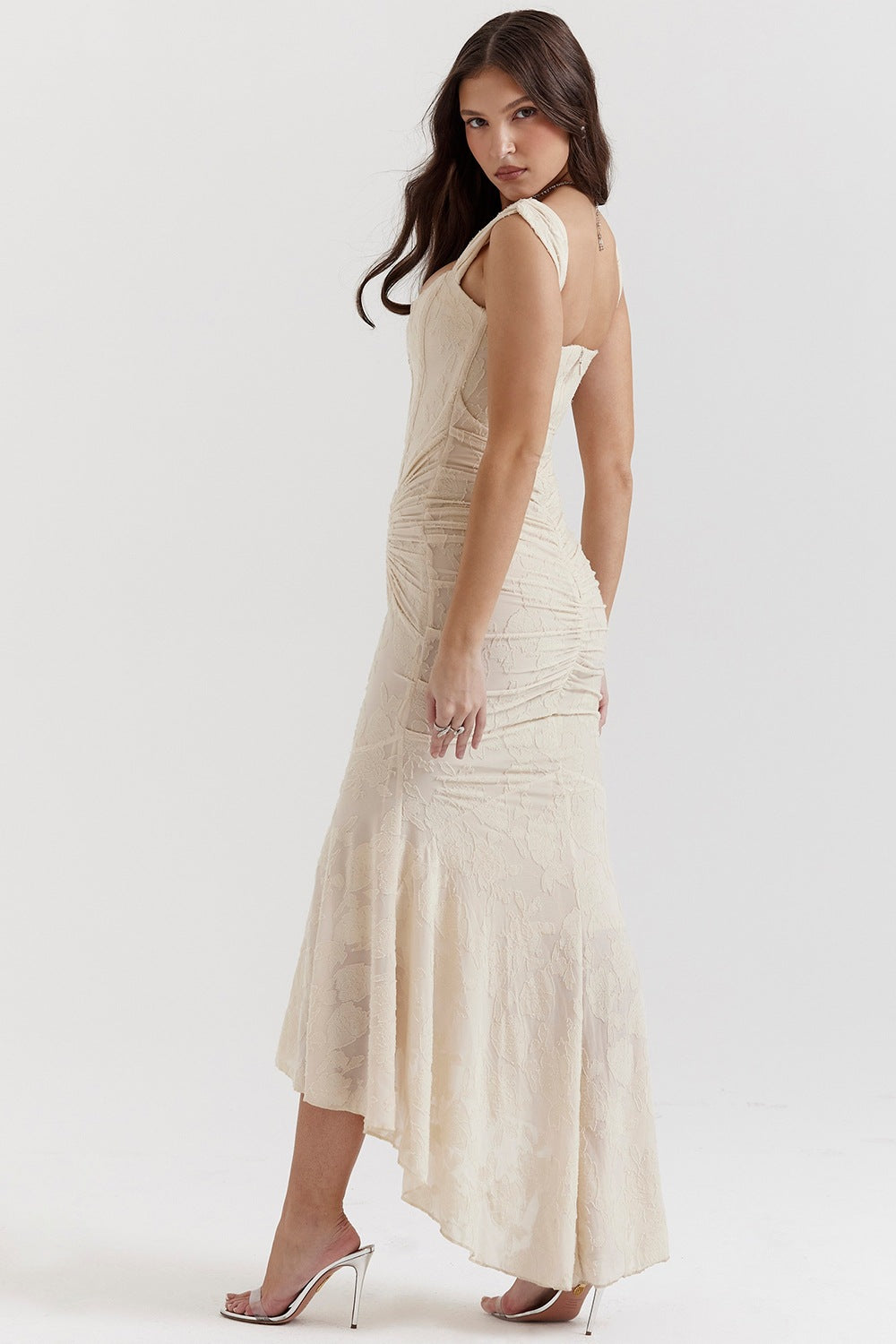 Woochic robe cocktail à bretelles plissé taille haute
