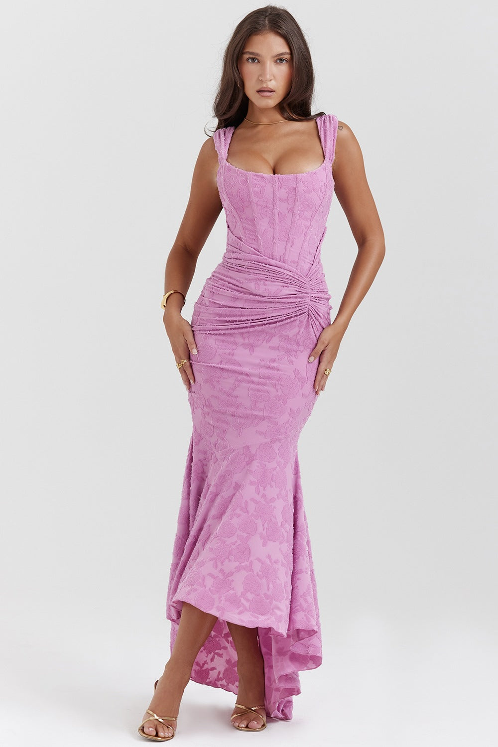 Woochic robe cocktail à bretelles plissé taille haute