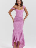 Woochic robe cocktail à bretelles plissé taille haute violet XS