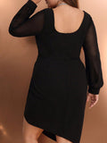 Woochic robe cocktail à irrégulière et col en V grande taille ,noir