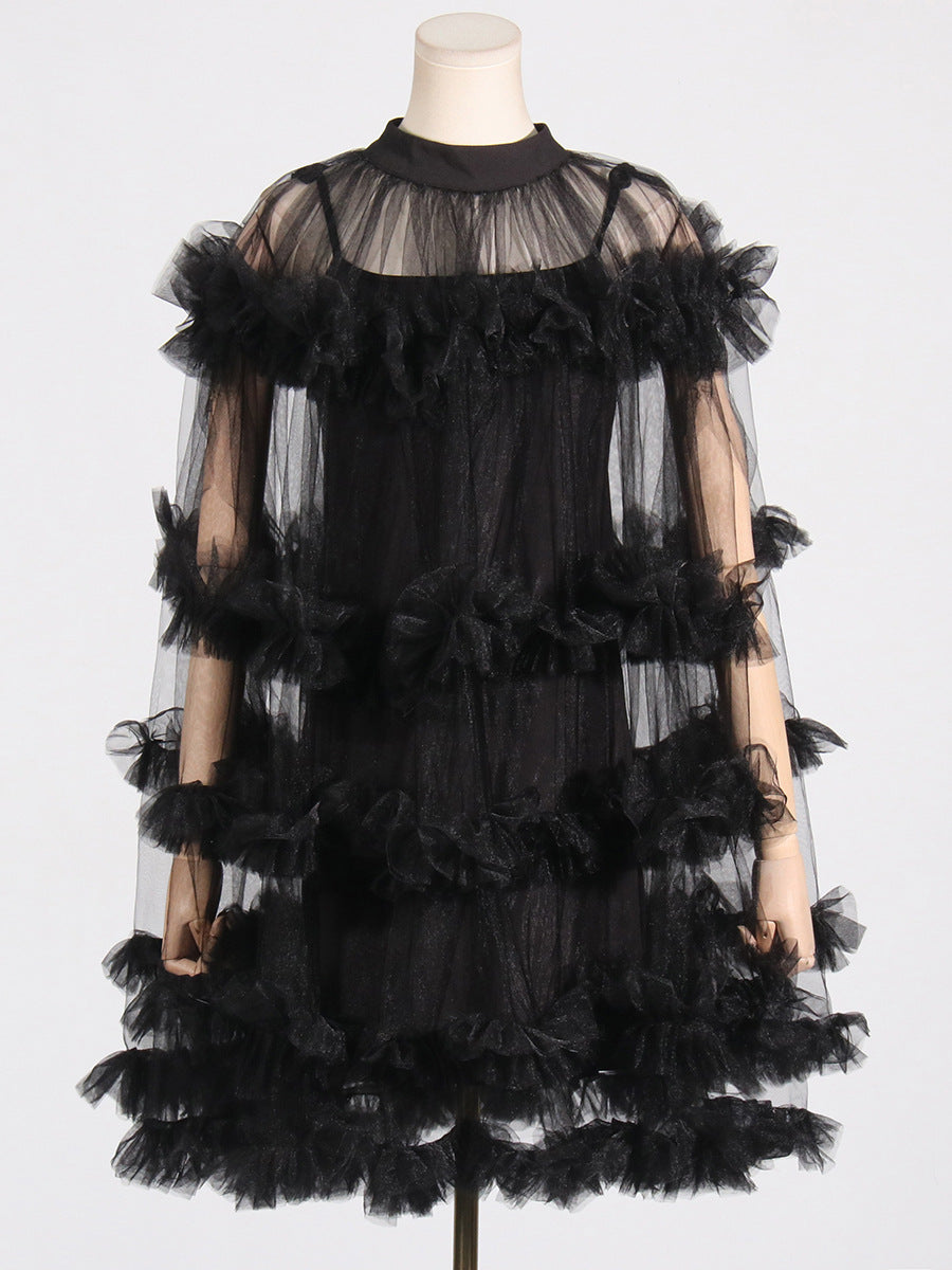 Woochic robe cocktail à ourlet gâteau tulle à volants couture noir S