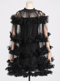 Woochic robe cocktail à ourlet gâteau tulle à volants couture noir S