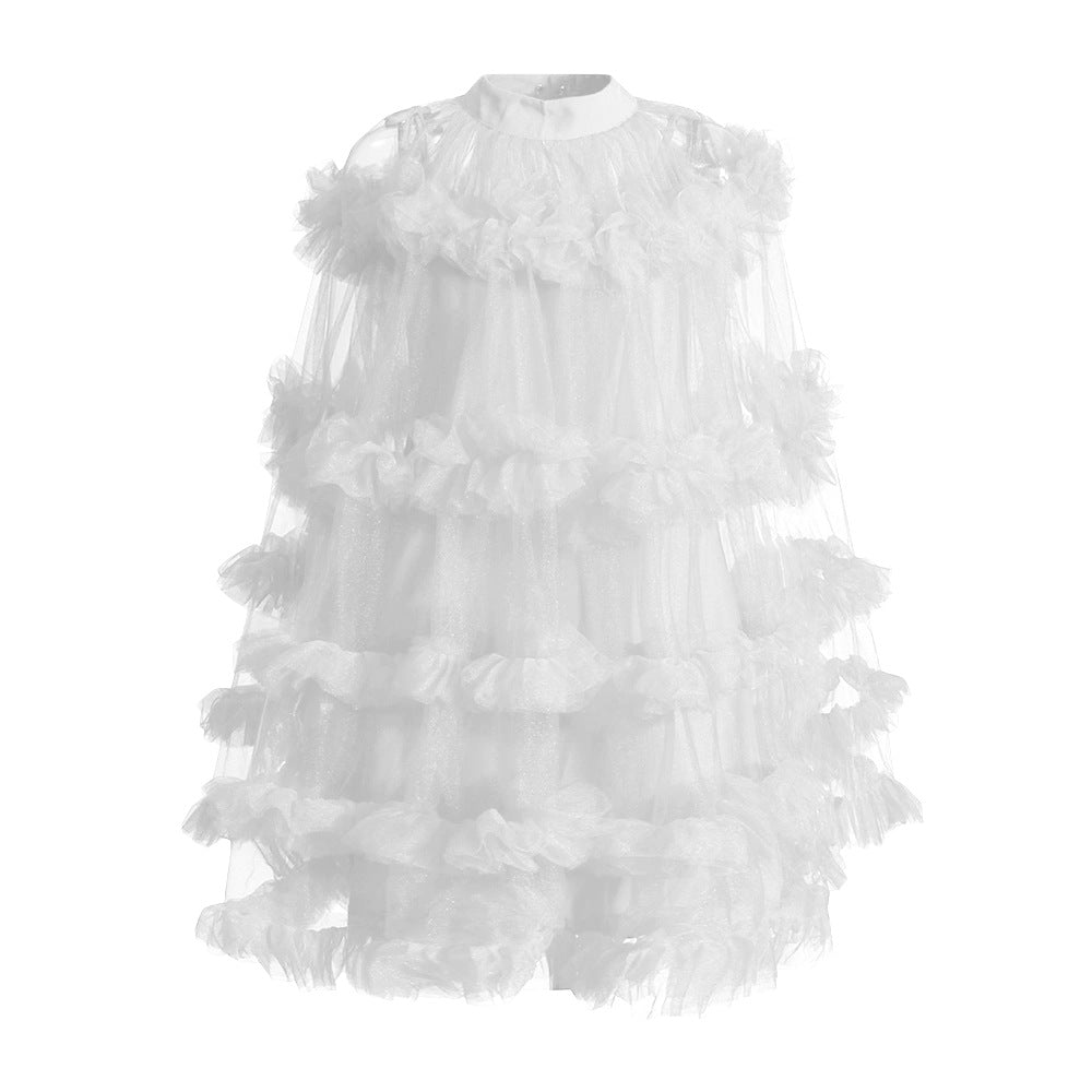 Woochic robe cocktail à ourlet gâteau tulle à volants couture blanc S