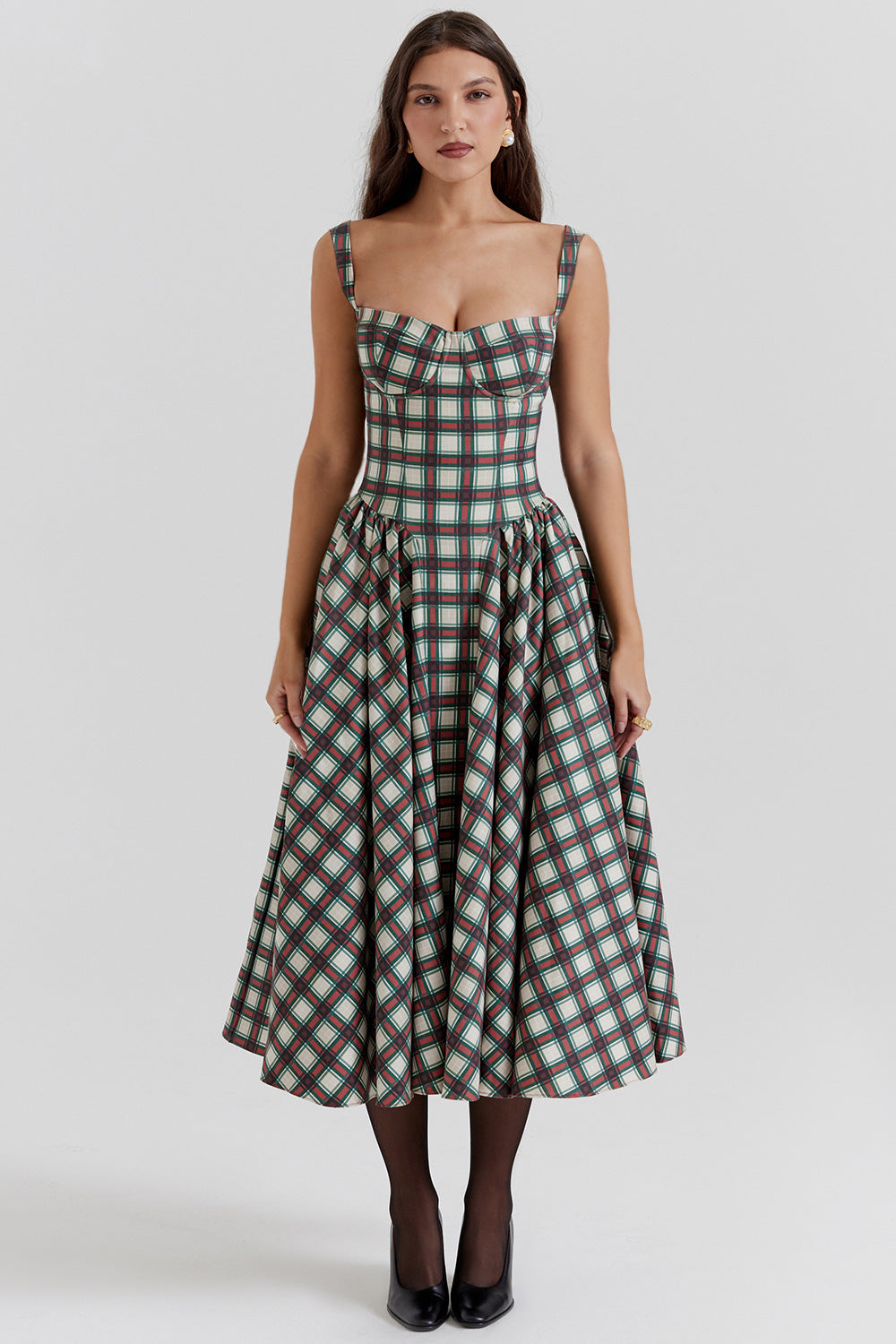 Woochic robe cocktail bretelles le motif à carreaux imprimée florale rouge S