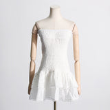 Woochic robe cocktail bustier élastique brodé à volants,courte blanc S