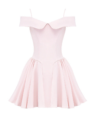 Woochic robe cocktail col bateau imprimé à bretelles taille haute rose XS
