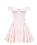 Woochic robe cocktail col bateau imprimé à bretelles taille haute rose XS