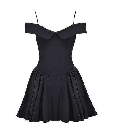 Woochic robe cocktail col bateau imprimé à bretelles taille haute noir XS