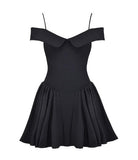 Woochic robe cocktail col bateau imprimé à bretelles taille haute noir XS