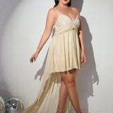 Woochic robe cocktail  col en V à bretelles grande taille,soirée