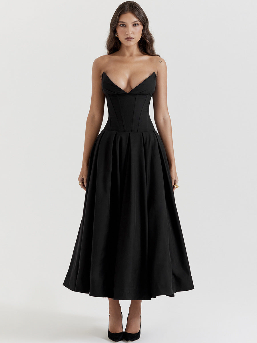 Woochic robe cocktail col en V dos nu cintrée bustier noir XS