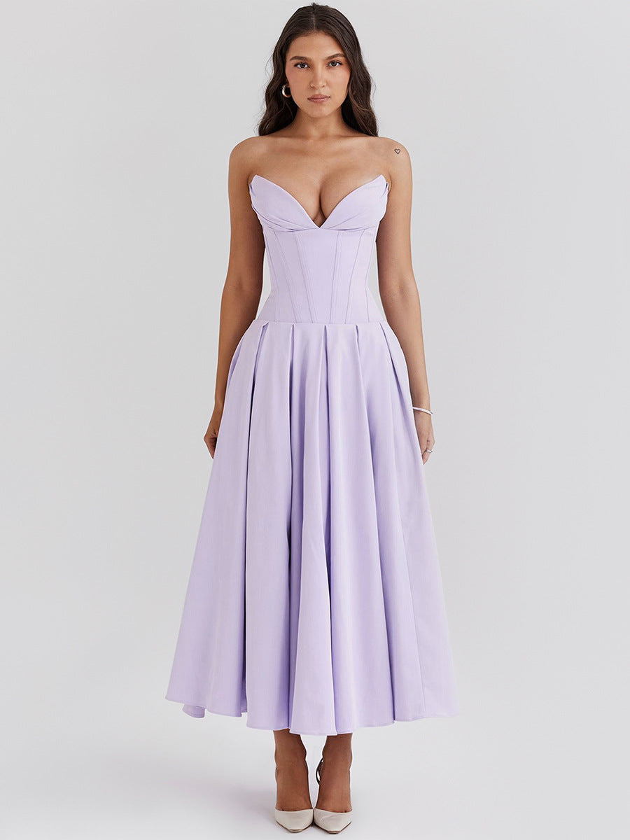 Woochic robe cocktail col en V dos nu cintrée bustier violet XS