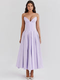 Woochic robe cocktail col en V dos nu cintrée bustier violet XS