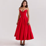 Woochic robe cocktail col en V dos nu cintrée bustier rouge XS